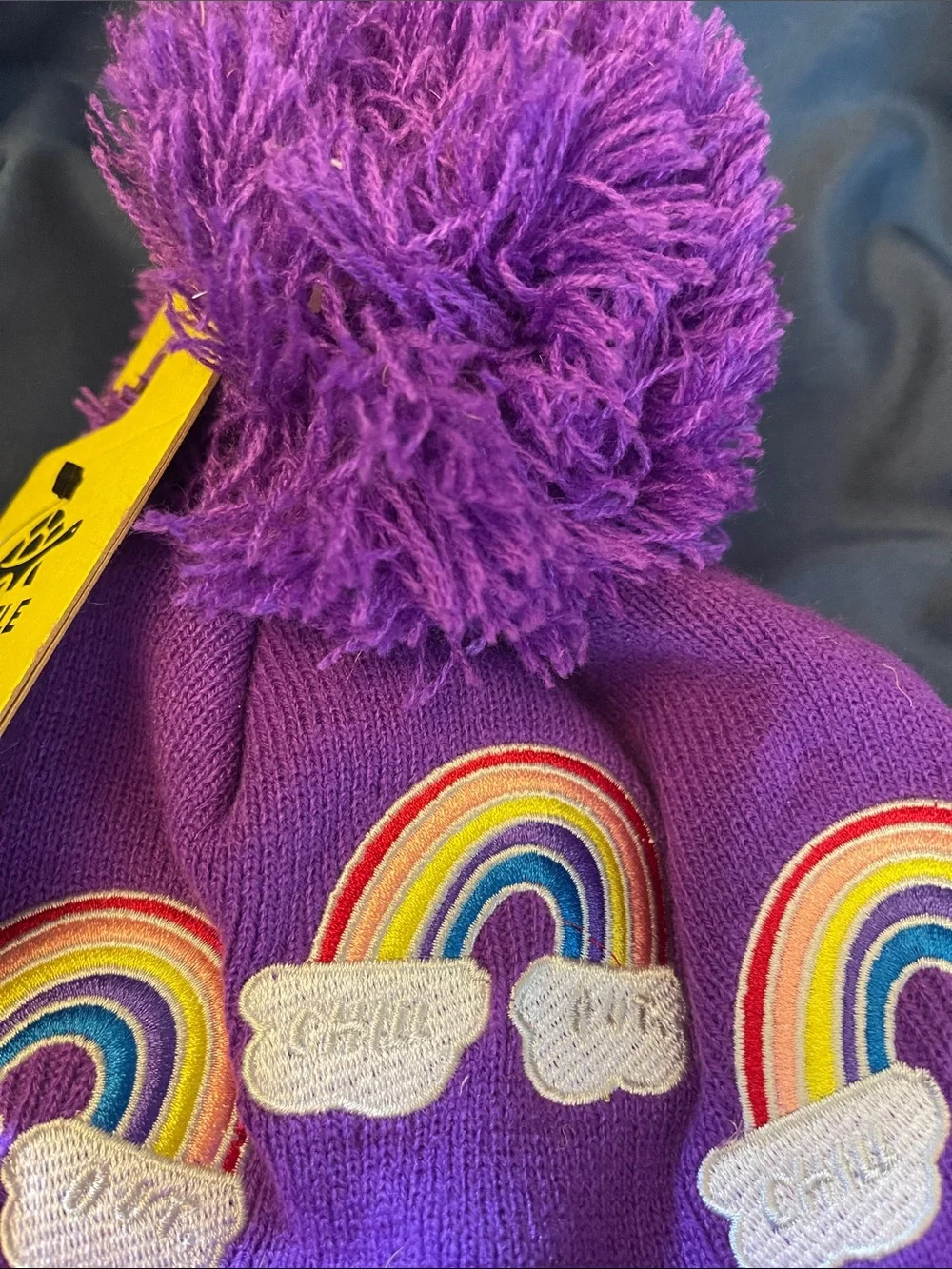 Turtle Fur Kids Purple Unicorn & Rainbow Pom Pom Stocking Cap